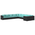 vidaXL - Modular Patio Lounge Set, 10-Piece in Black Poly Rattan with Water-Resistant Blue Cushions, Durable Powder-Coated Steel Frame, Lightweight and Flexible