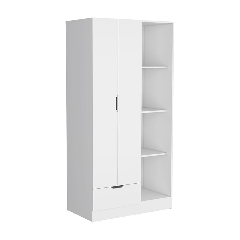 Depot Eshop Toccoa Engineered Wood Armoire With 4-Tier Open Shelves In White