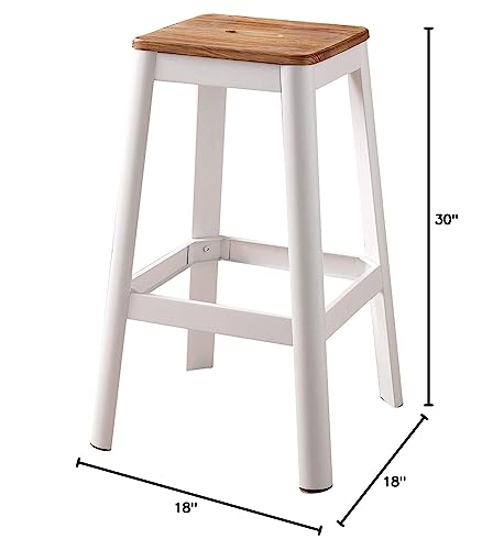HomeRoots Natural & White Metal, Wood 30' White and Natural Metal and Wood Backless Bar Stool