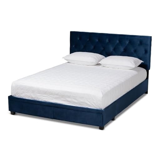 Baxton Studio Caronia Modern And Contemporary Navy Blue Velvet Fabric Upholstered 2-Drawer Queen Size Platform Storage Bed