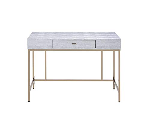 HomeRoots Furniture Metal Tube Rectangular Writing Desk, Champagne And Silver - 43'x 19'x 32'