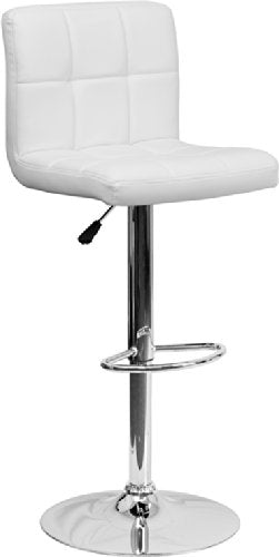 Flash Furniture Contemporary Adjustable-Height Stool: Quilted Vinyl - White Vinyl