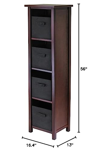 Verona 4-Section N Storage Shelf with 4 Foldable Black Color Fabric Baskets