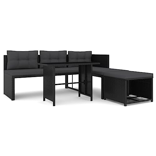 4 Piece Garden Lounge Set Poly Rattan Black