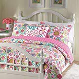 Cozy Line Home Fashions Pink Mariah Queen - 4 Piece Floral Polka Dot Reversible Quilt Bedding Set, Coverlet, Bedspreads For Girl