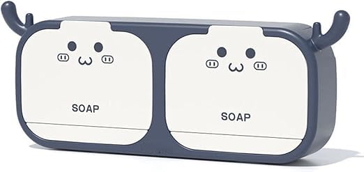 Divik Wall Mounted Double Soap Holder Soap Drain Holder Box Tray with Lid Cover No Drilling Cartoon Soap Case (1Pcs)