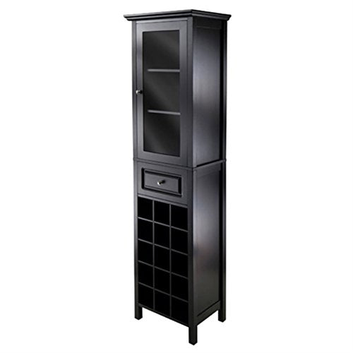 Ergode Wood Burgundy Wine Tower | Stylish & Practical Storage Solution | 15 Bottle Slots | Glass Door | 3 Shelves | Drawer | Composite Wood | Easy Assembly | (20667-VV)