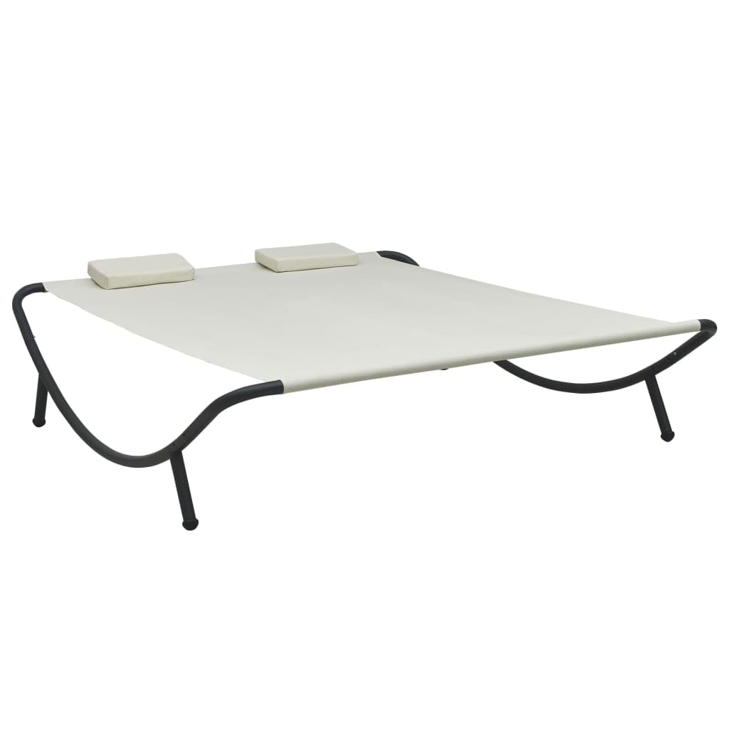 vidaXL Cream Patio Lounge Bed - Weather-Resistant Oxford Fabric and Powder-Coated Steel Frame - Comfort Upgrade with 2 Thick Pillows