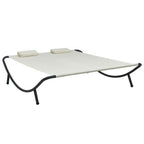 vidaXL Cream Patio Lounge Bed - Weather-Resistant Oxford Fabric and Powder-Coated Steel Frame - Comfort Upgrade with 2 Thick Pillows