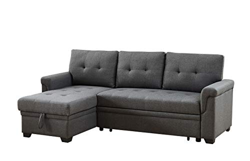 Lilola Home Destiny Dark Gray Linen Reversible Sleeper Sectional Sofa with Storage Chaise