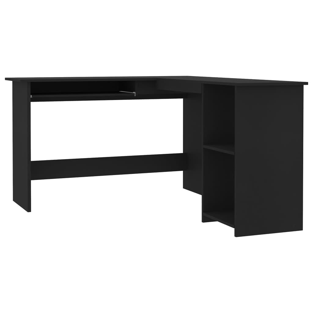 vidaXL Modern L-Shaped Corner Desk in Black - 47.2&quot;x55.1&quot;x29.5&quot;, Engineered Wood Material with Sliding Keyboard Section and 2 Open Shelves