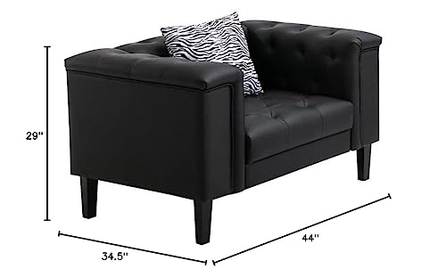 Lilola Home Sarah Black Vegan Leather Tufted Chair with 1 Accent Pillow