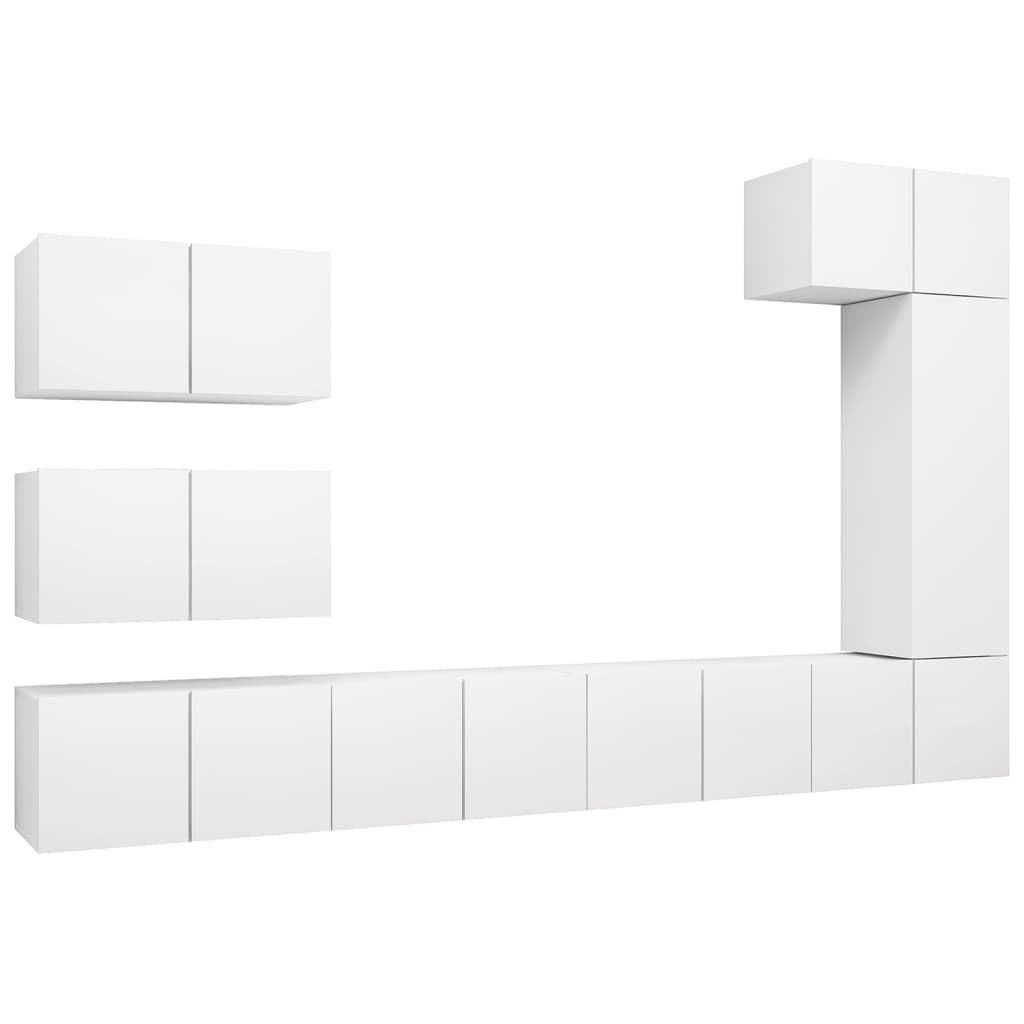 Vidaxl Tv Cabinet Set 8 Piece Home Living Room Furniture Tv Stand Hifi Stereo Cabinet Media Unit Entertainment Center White Engineered Wood
