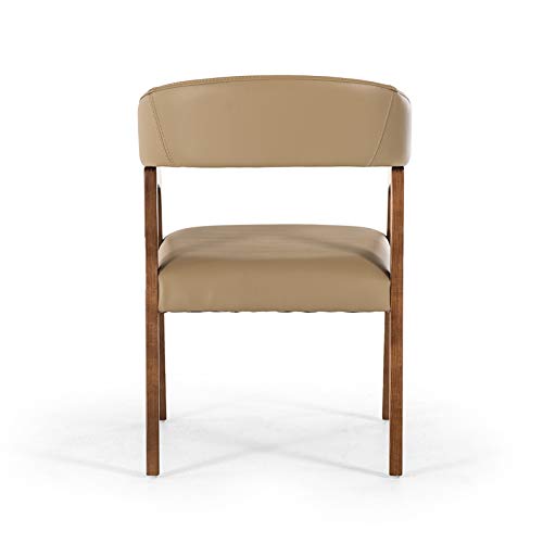 HomeRoots Taupe & Walnut Wood, Leatherette 31&quot; Taupe Leatherette and Walnut Wood Dining Chair