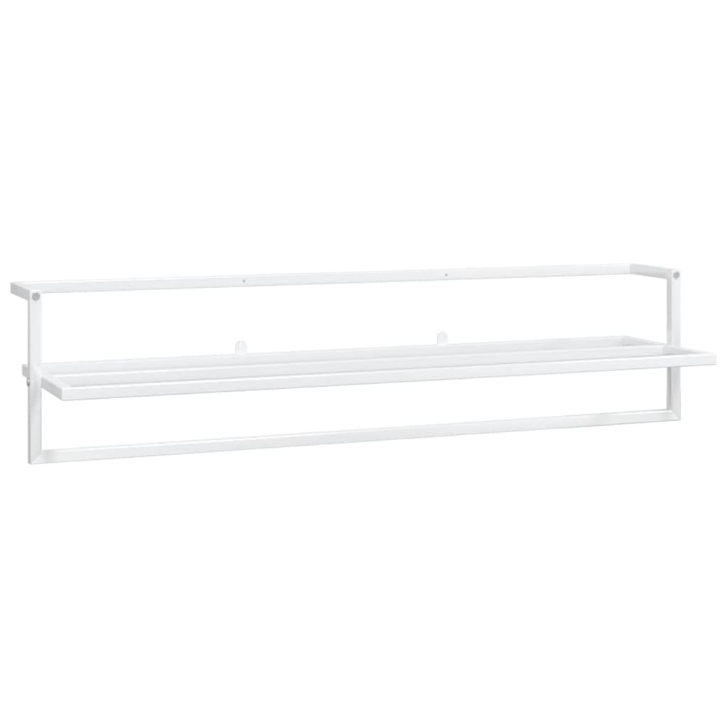 vidaXL White Towel Rack - Wall-Mounted Iron Storage Rack with Shelf for Bathroom, Assembly Required