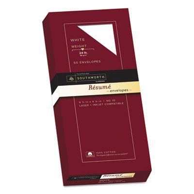 Southworth Company R1410L 100% Cotton #10 Resume Envelope, White, 24 Lbs., Wove, 50/Box