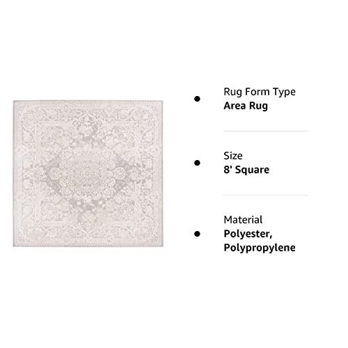 Safavieh Reflection Collection 8' Square Light Grey/Cream Rft664C Vintage Distressed Living Room Dining Bedroom Area Rug