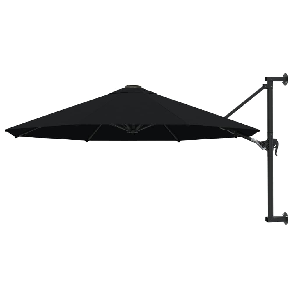 vidaXL Wall-Mounted Parasol with Metal Pole Garden Patio Balcony Backyard Terrace Beach Courtyard Sun Shelter Sunshade Umbrella 118.1&quot; Black