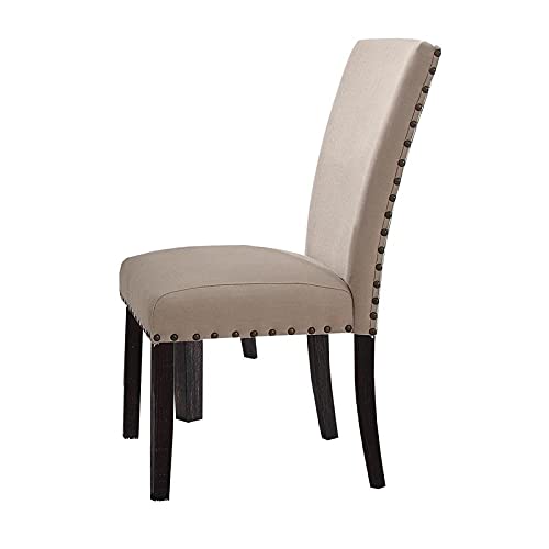 Acme Nolan Side Chair in Linen and Salvage Dark Oak