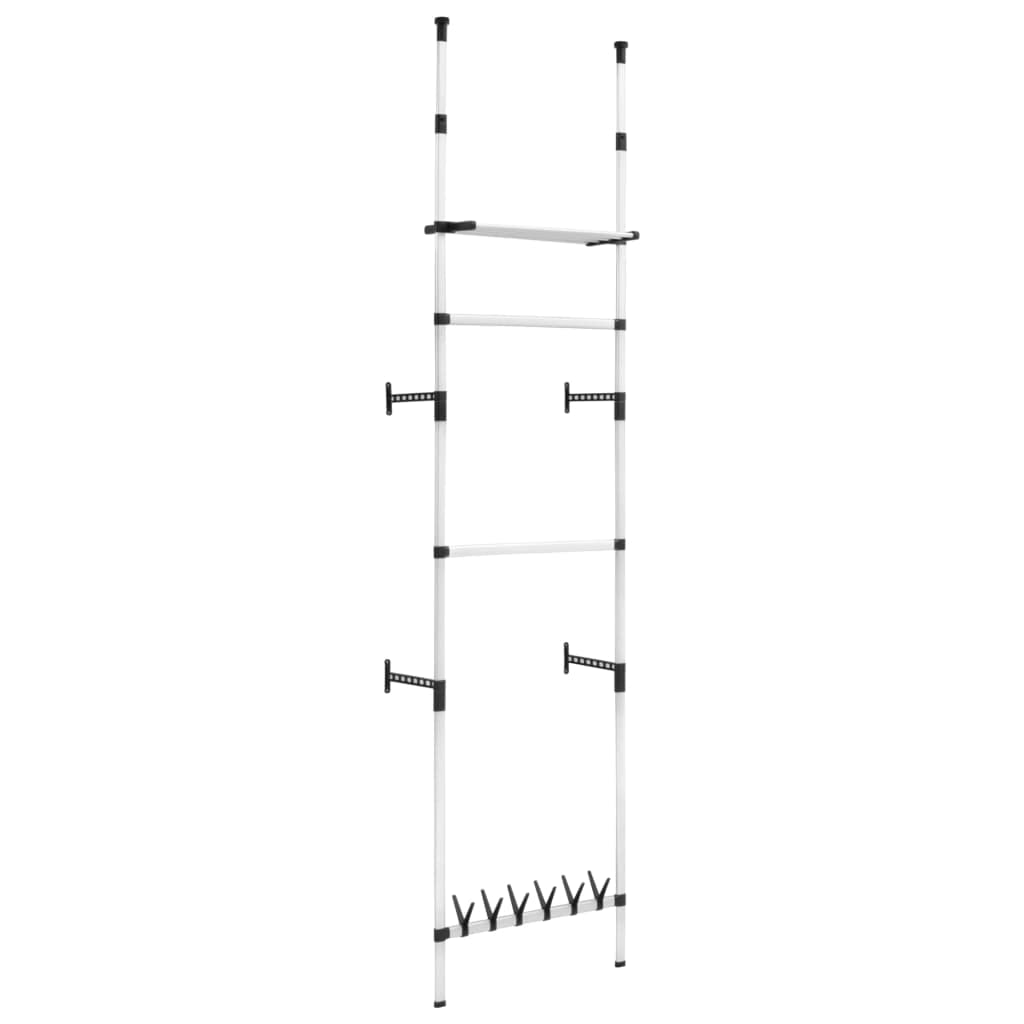 vidaXL Adjustable Telescopic Wardrobe System - Aluminum Storage Rack with Rods, Shelf, & Shoe Storage - Modern Closet Organizer, Silver