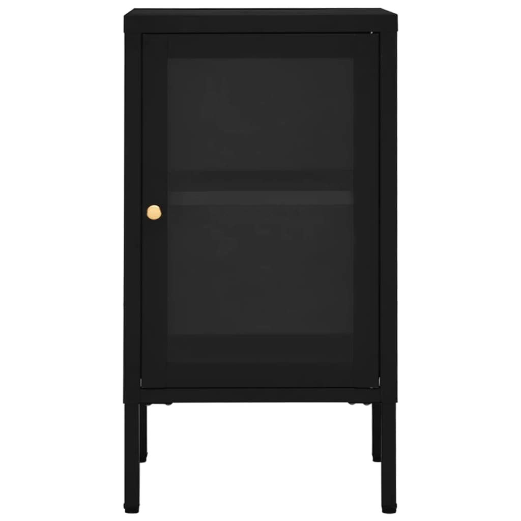 vidaXL Adjustable Sideboard with Compartments and Glass Door | Black Sleek Design | Sturdy Steel and Tempered Glass Construction | Modern, Metal | 15"x13.8"x27.6"
