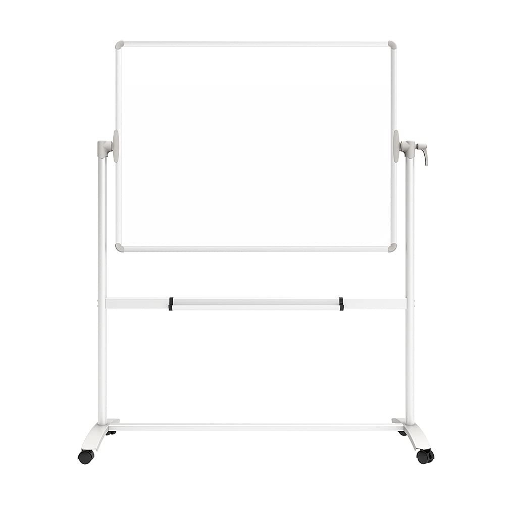 Viz-Pro Double-Sided Magnetic Mobile Whiteboard, 48 X 36 Inches, Steel Stand
