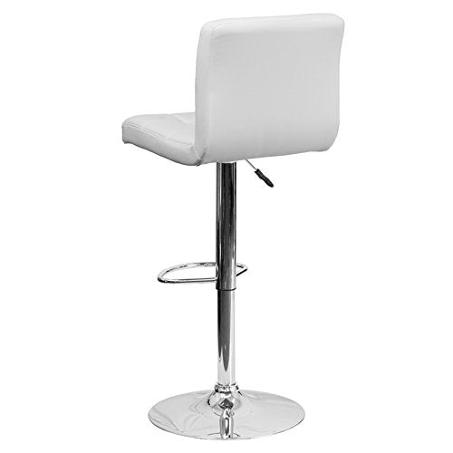 Flash Furniture Contemporary Adjustable-Height Stool: Quilted Vinyl - White Vinyl