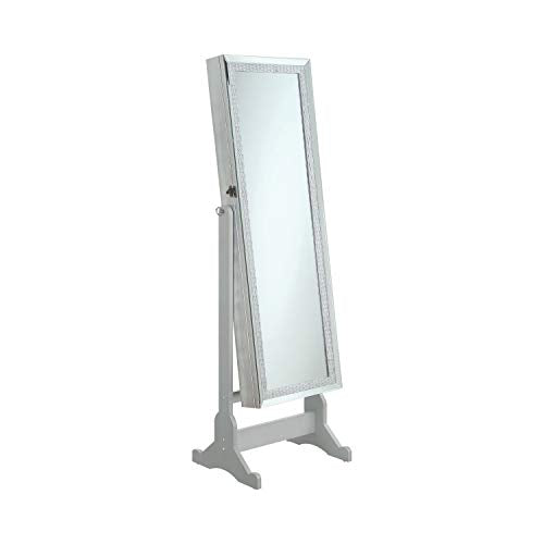 Coaster Home Furnishings Elle Contemporary Rectangular Cheval Mirror with Jewelry Storage Adjustable Bedroom Mirror Jewelry Armoire Silver 902779