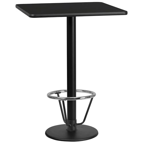 Flash Furniture Stiles 30'' Square Black Laminate Table Top with 18'' Round Bar Height Table Base and Foot Ring