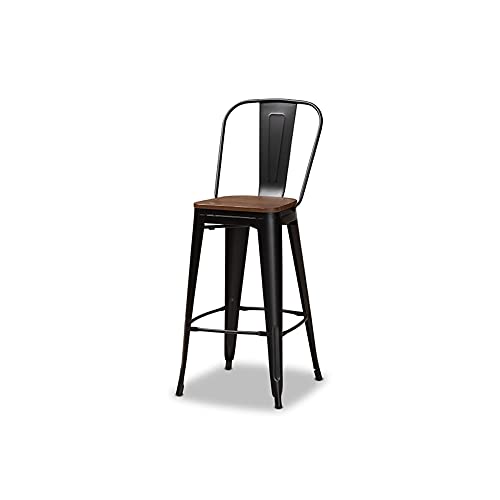 Baxton Studio Rosetta Modern Industrial Black Metal and Walnut Brown Finished Wood 4-Piece Bar Stool Set