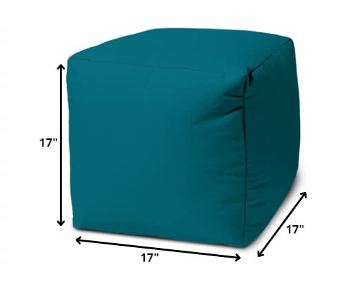 HomeRoots Vinyl-Backed Canvas 17 Cool Dark Teal Solid Color Indoor Outdoor Pouf Ottoman