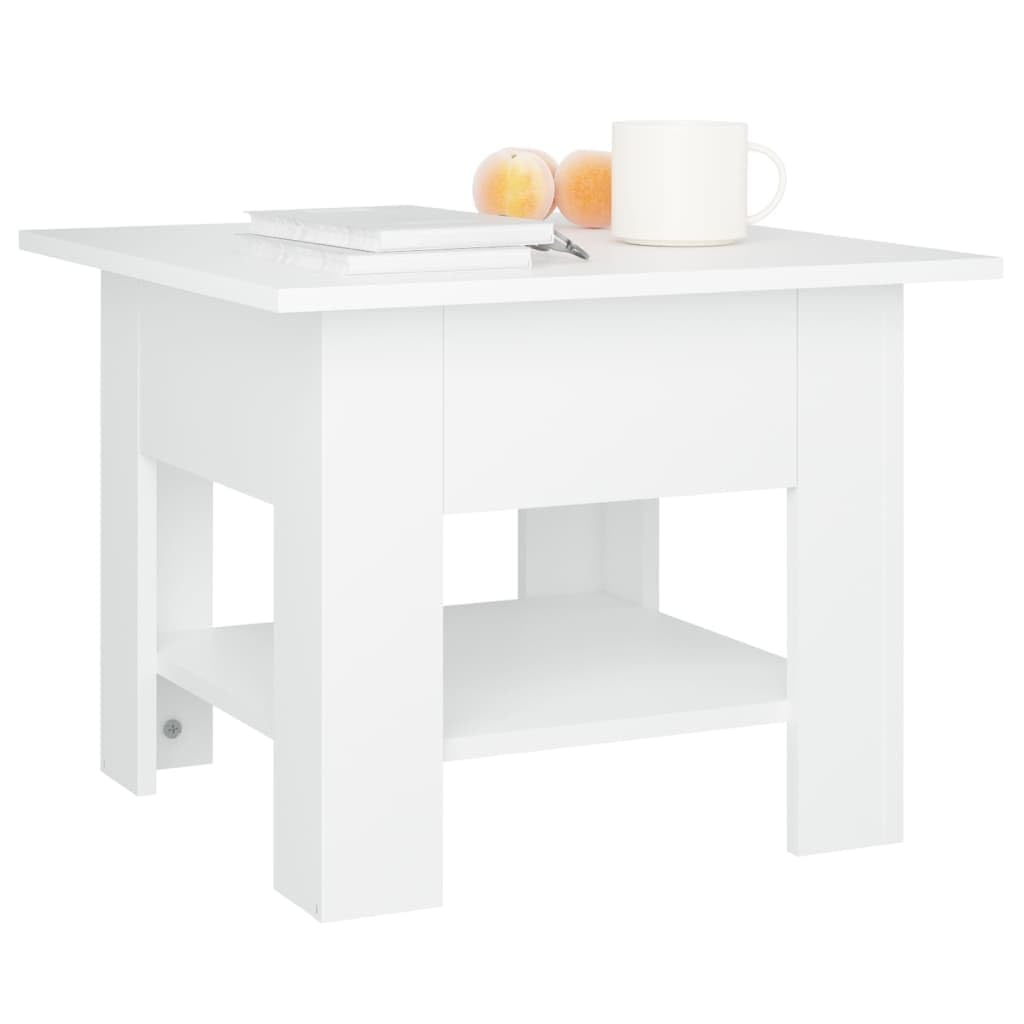 vidaXL Engineered Wood Coffee Table in White - Modern Design with Storage Shelf - Stable and Sturdy.