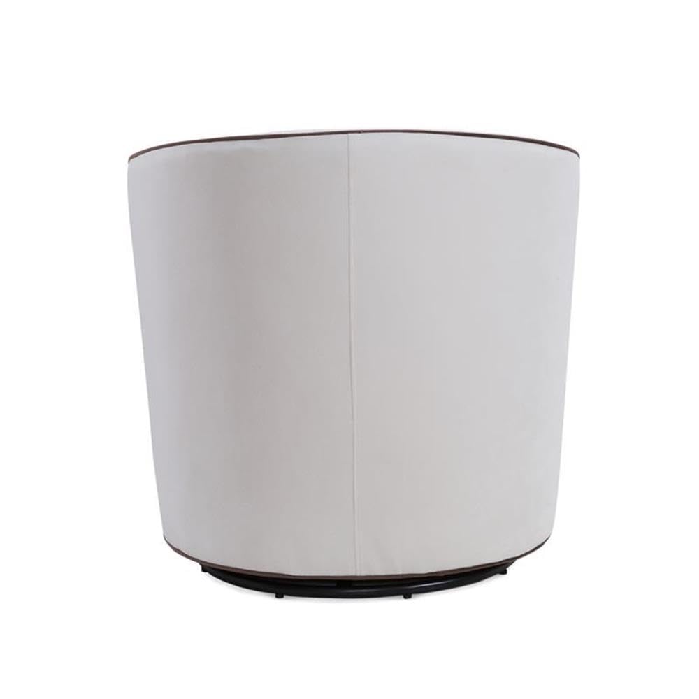 Keely Cream Velvet With Contrasting Brown Welt Barrel Swivel Chair