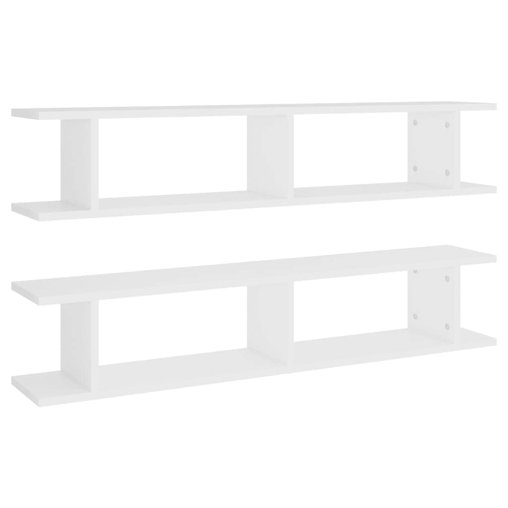 Vidaxl 2X Wall Shelf Home Living Room Furniture Shelving Ledges Wall-Mounted Floating Hanging Wall Display Shelf Wall Rack White Engineered Wood