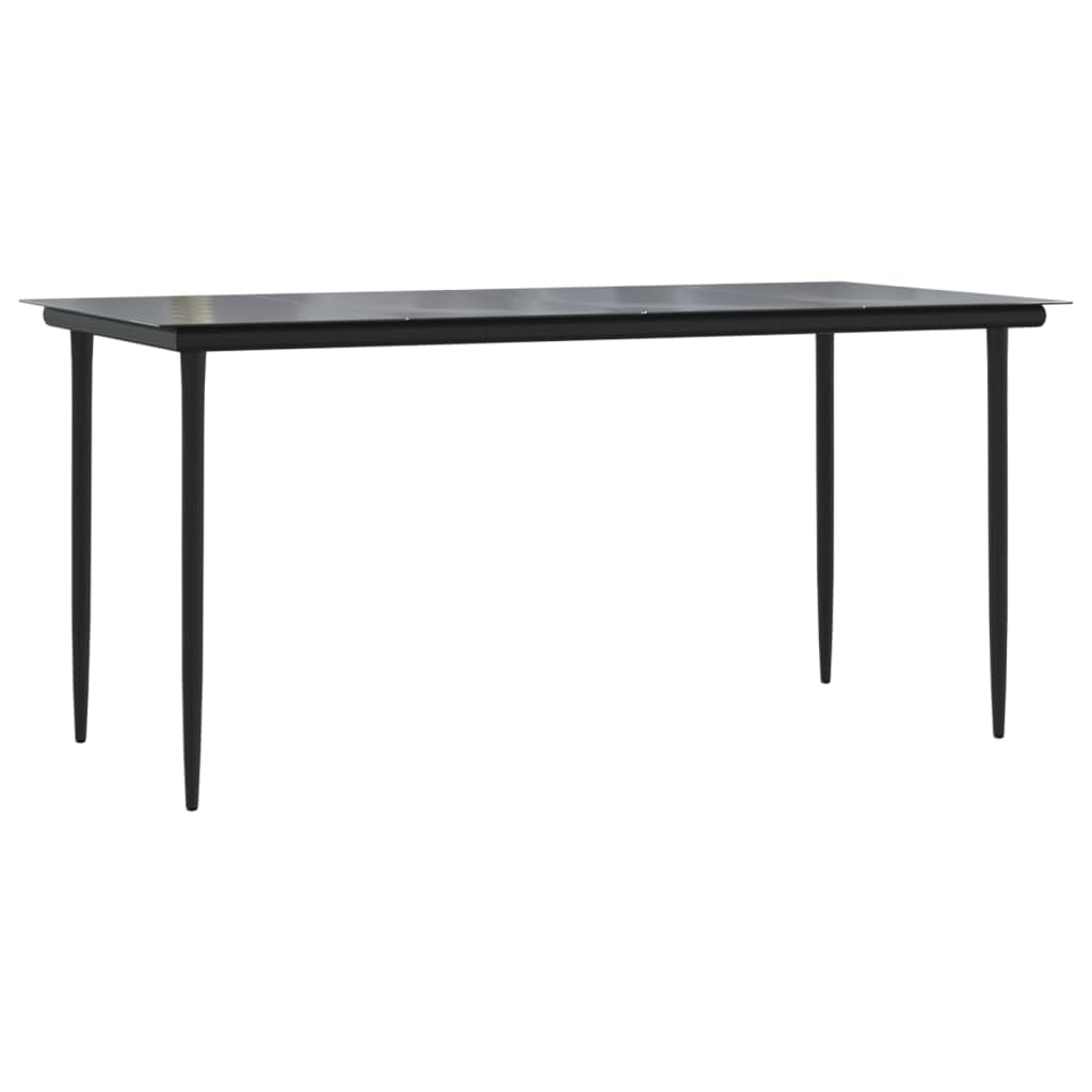 Black Garden Dining Table 160x80x74 Steel and Tempered Glass