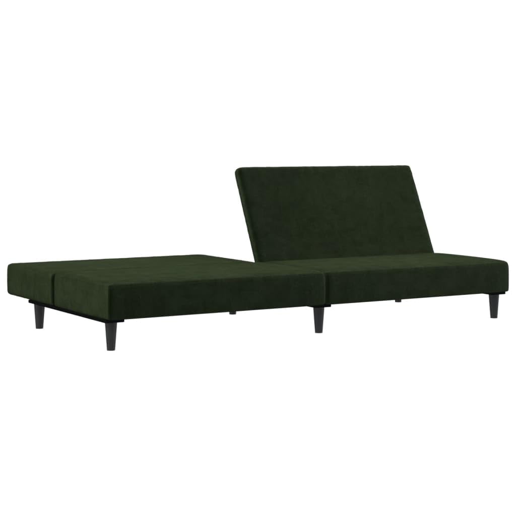 vidaXL 2-Seater Velvet Sofa Bed - Convertible Sleeper Loveseat in Dark Green, Multi-Purpose with Sturdy Wood Frame, for Home/Office