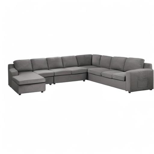 Lilola Home Waylon Gray Linen 7-Seater U-Shape Sectional Sofa Chaise with Pocket