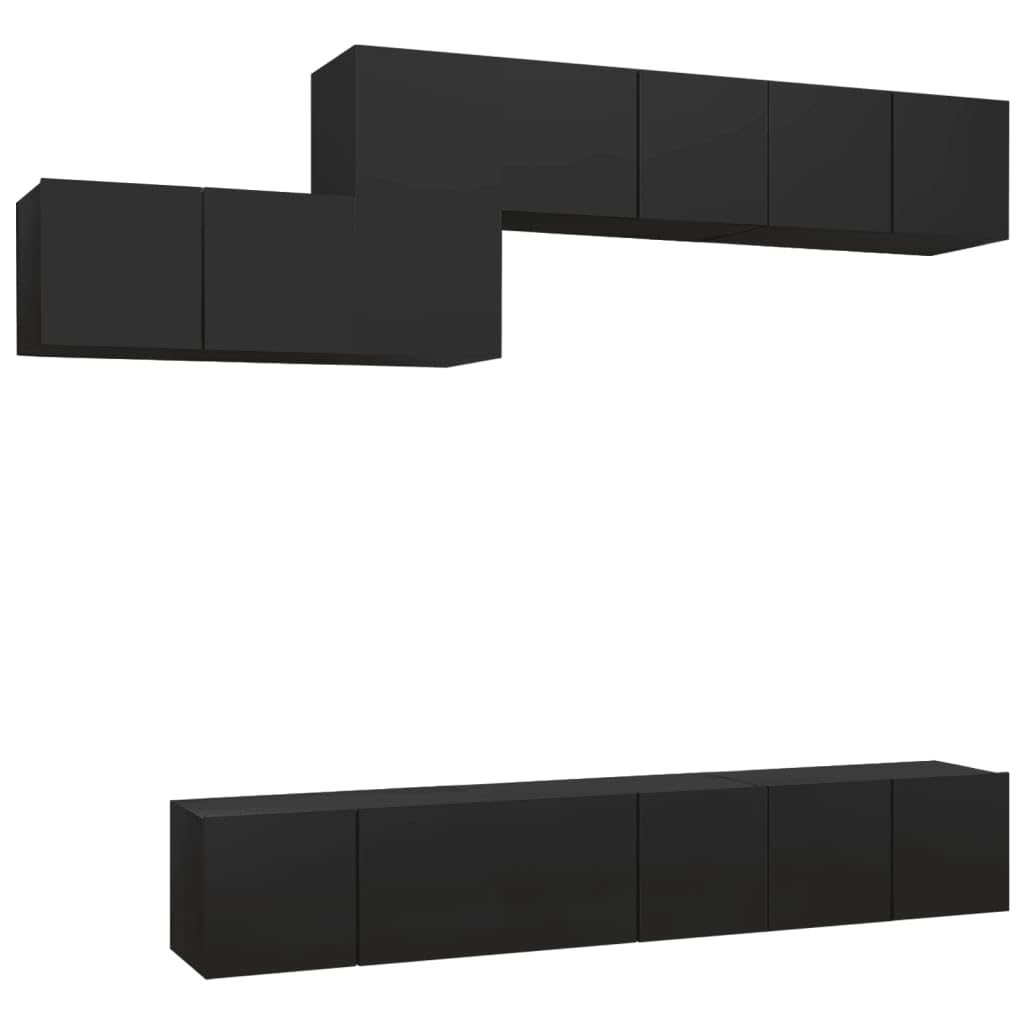 vidaXL TV Cabinet Set 7 Piece Home Living Room Furniture TV Stand HiFi Stereo Cabinet Media Unit Entertainment Center Black Engineered Wood