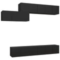 vidaXL TV Cabinet Set 7 Piece Home Living Room Furniture TV Stand HiFi Stereo Cabinet Media Unit Entertainment Center Black Engineered Wood