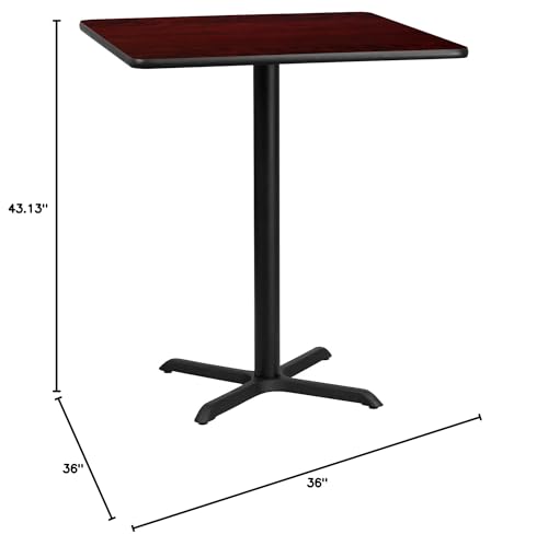 Flash Furniture 36'' Square Mahogany Laminate Table Top With 30'' X 30'' Bar Height Table Base