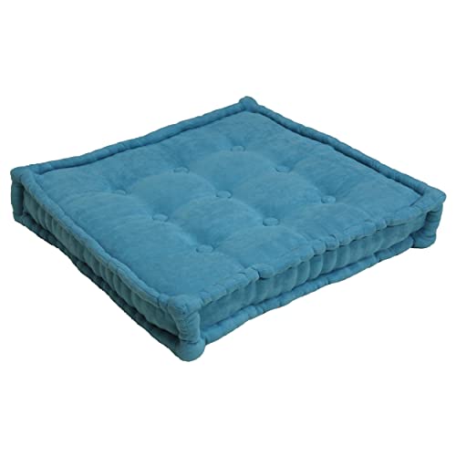 Blazing Needles Button-Tufted Microsuede Square Floor Pillow, 25&quot;, Aqua Blue