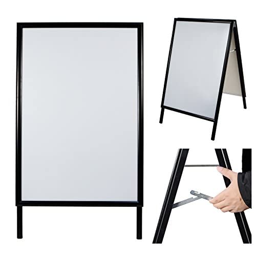 Sidewalk Sign For Indoor And Outdoor Signs - Open Aluminum A Frame Sign Poster Board 24X36 Inches, White Dry Erase Surface - Hea