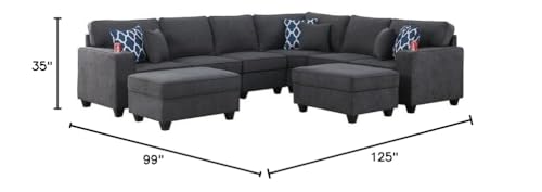 Lilola Home Cooper Stone Gray Woven Fabric 8Pc Reversible L-Shape Sectional Sofa with Ottomans and Cupholder