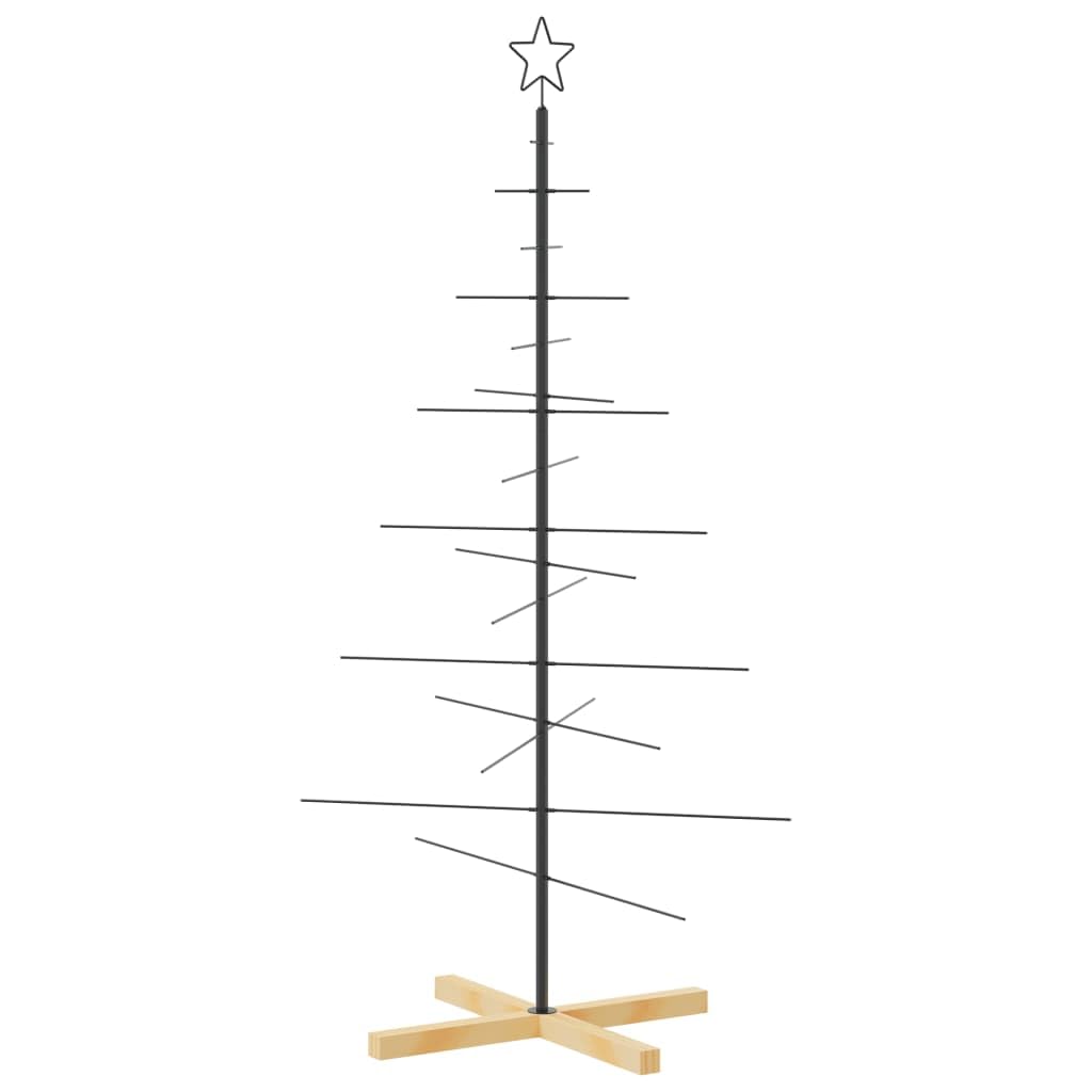 vidaXL Black Christmas Tree with Wooden Base - Modern Metal Design, DIY Decorative Platform - Cold-Rolled Steel Frame - 59.1&quot; Tall