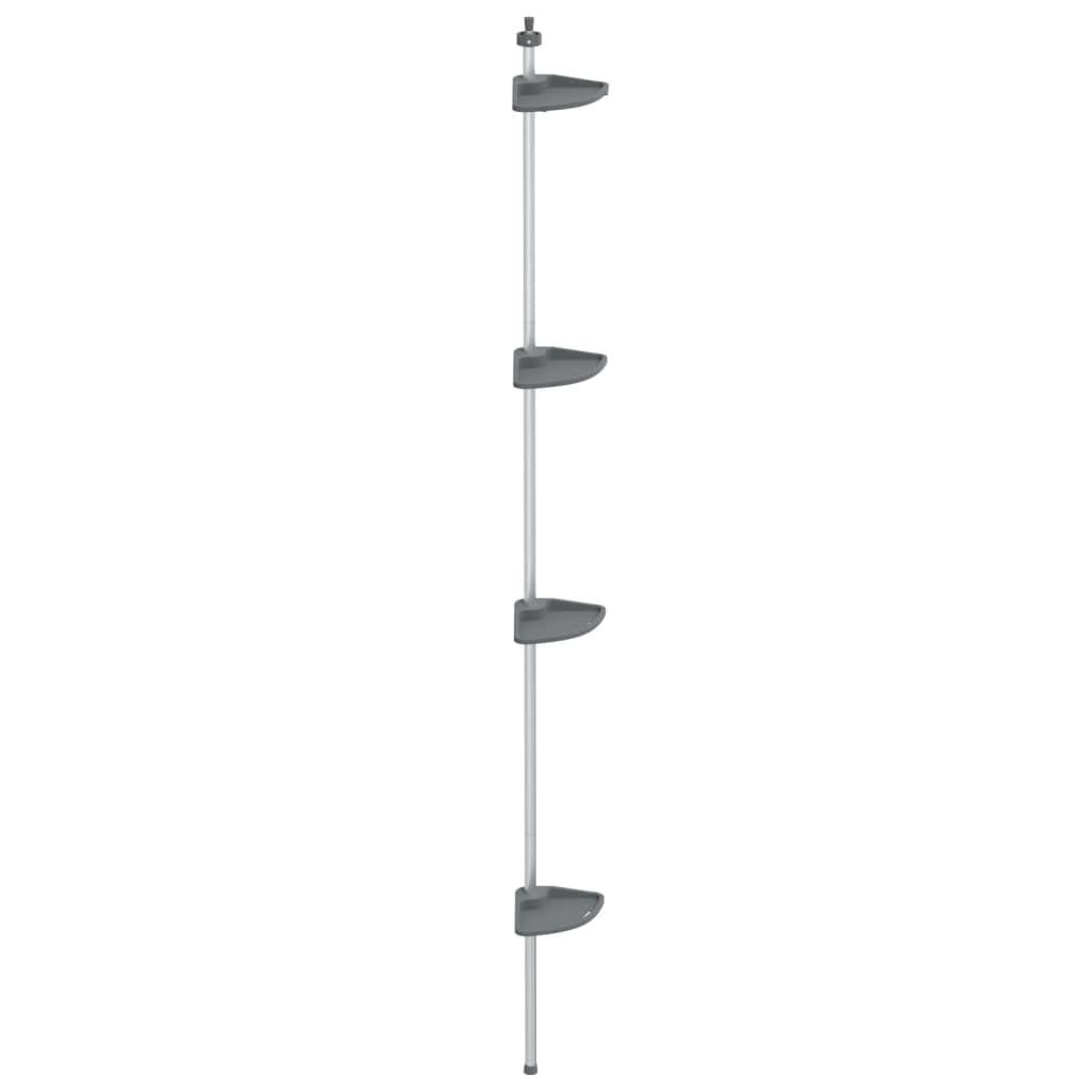 vidaXL Silver 4-Tier Telescopic Shower Corner Shelf - Aluminum Adjustable Height Storage Rack with Water Drainage Slits and Ample Storage Trays
