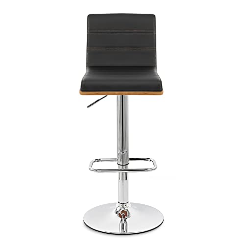 HomeRoots Chrome, Wood, Faux Leather/Leatherette Black Faux Leather Walnut and Chrome Adjustable Swivel Bar Stool