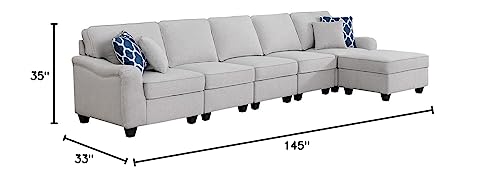 Lilola Home Leo Dark Gray Linen 6 Seater Sofa and Ottoman