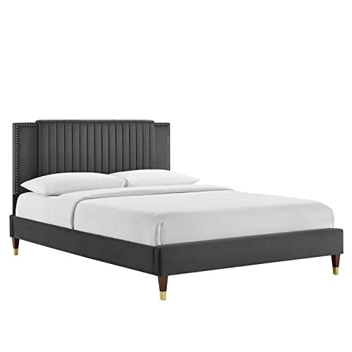 Modway Zahra Channel Tufted Performance Velvet Full Platform Bed In Charcoal