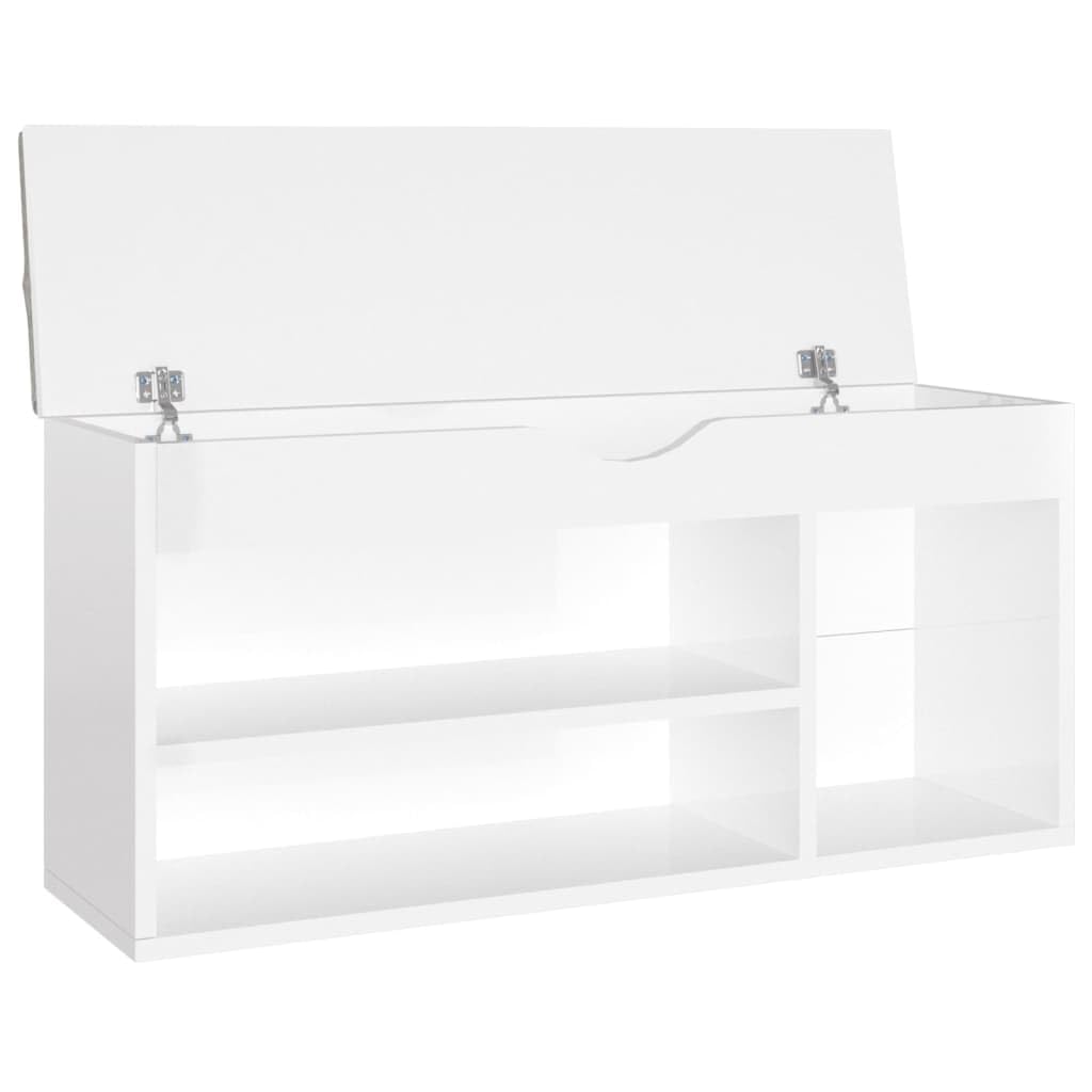 vidaXL Glossy White Shoe Bench with Detachable Cushion, 40.9&quot;x11.8&quot;x19.3&quot;, Comfortable Seating and Shoe Storage Solution, Engineered Wood & MDF, Modern Design, Easy to Clean.
