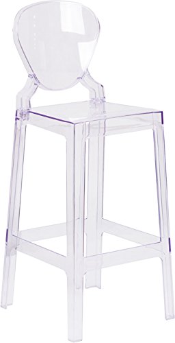 Flash Furniture Theo Ghost Barstool with Tear Back in Transparent Crystal